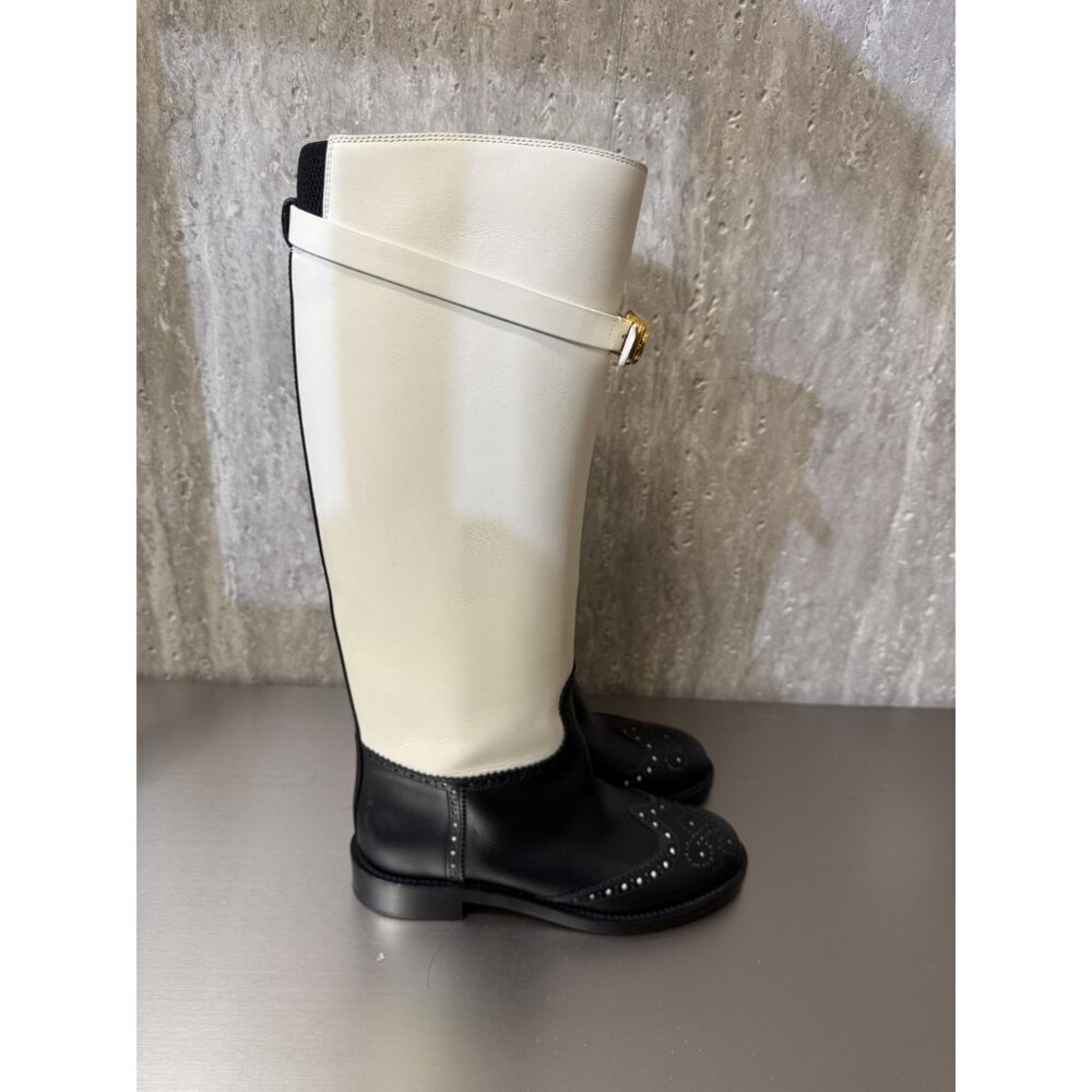 Christian Dior Womens Two-Tone Leather Tall Riding Boots Black & White Size 38.5 - Picture 12 of 15